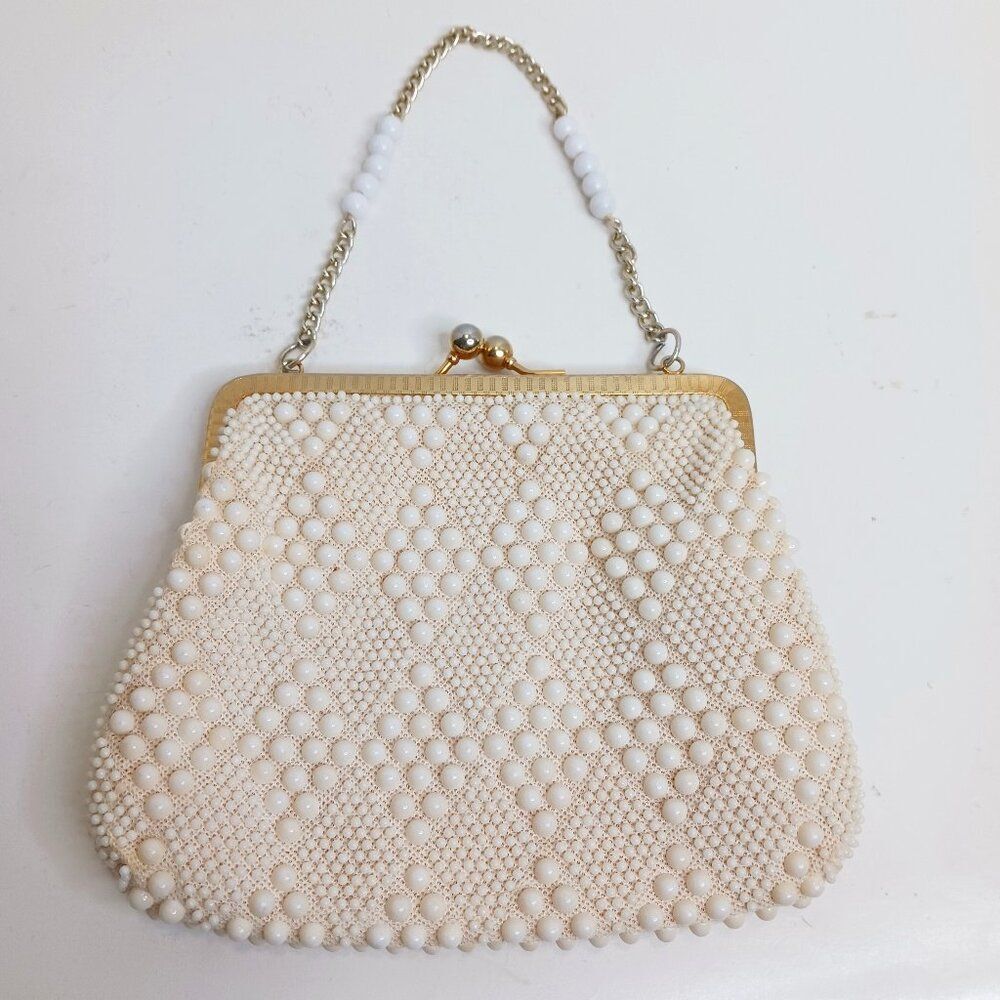 Vintage Evening Beaded Off White Handbag